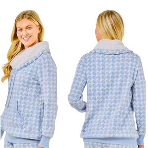 PAJAMAGRAM Snow Day Shearling PJ Top w/ Kangaroo Pocket in Blue/White Size L